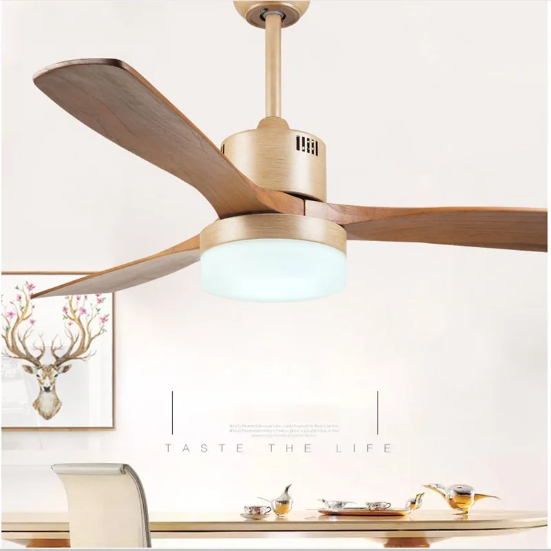European LED Solid Wood Ceiling Fan Light — Living Room & Dining Room — view 1