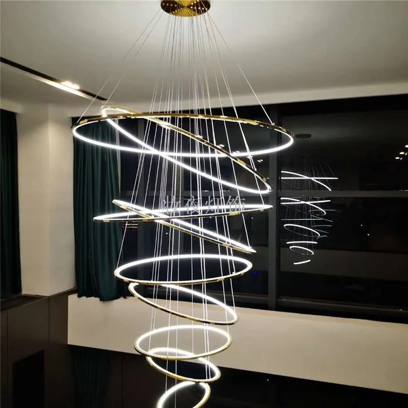 Modern Stainless Steel Ring Chandelier — Duplex, Stairwell & Villa — view 4