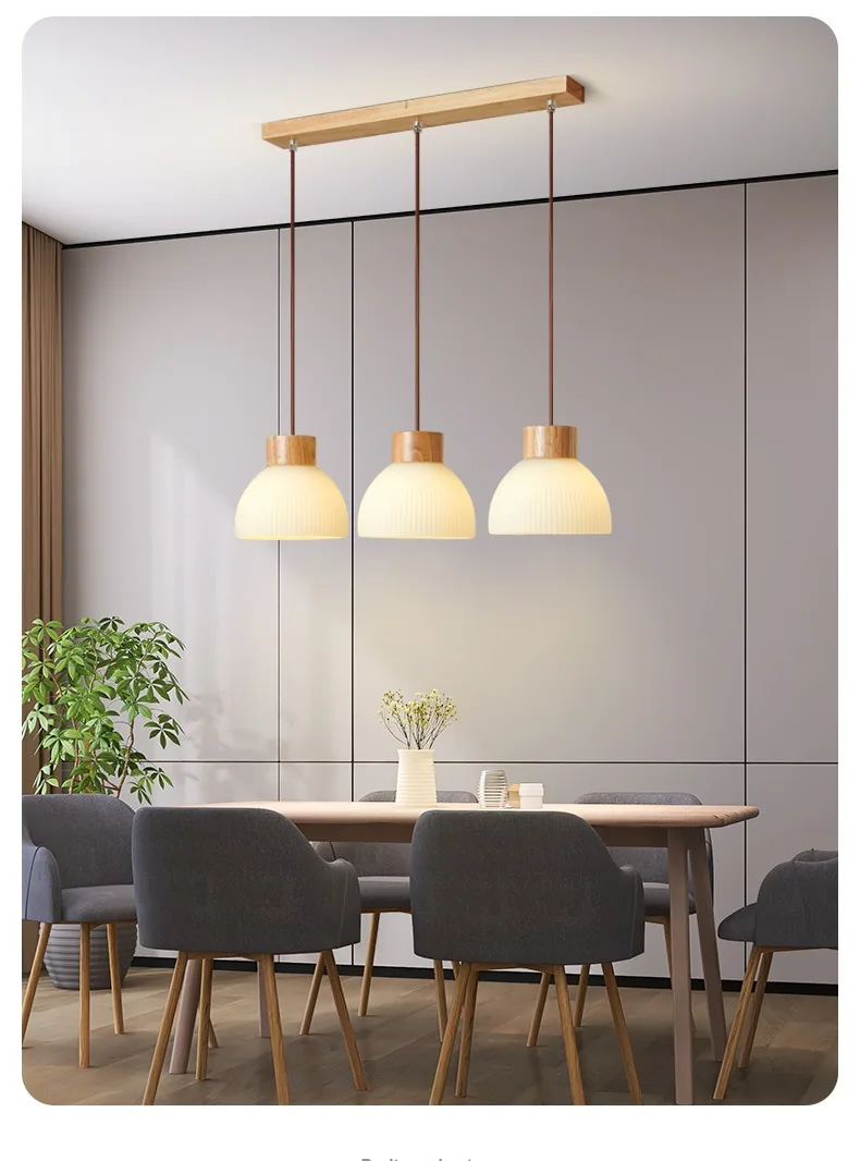 Nordic Solid Wood Three-Head Chandelier — Dining Room & Bar Counter — view 10