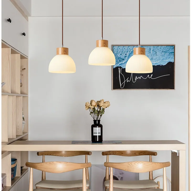 Nordic Solid Wood Three-Head Chandelier — Dining Room & Bar Counter — view 2