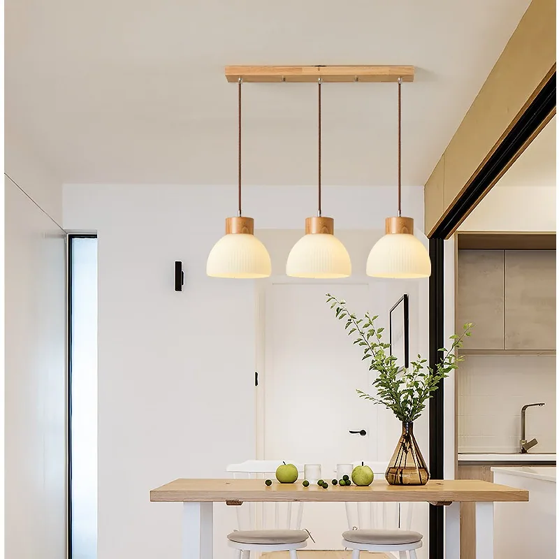 Nordic Solid Wood Three-Head Chandelier — Dining Room & Bar Counter — view 7