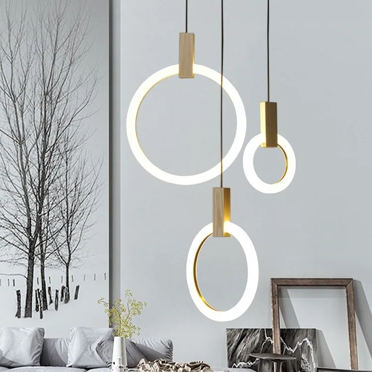 Modern Minimalist Solid Wood Ring Chandelier — Duplex, Stairwell & Villa — view 1