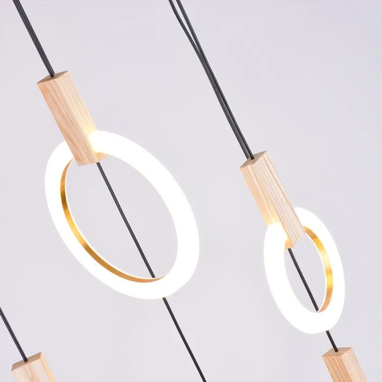 Modern Minimalist Solid Wood Ring Chandelier — Duplex, Stairwell & Villa — view 4