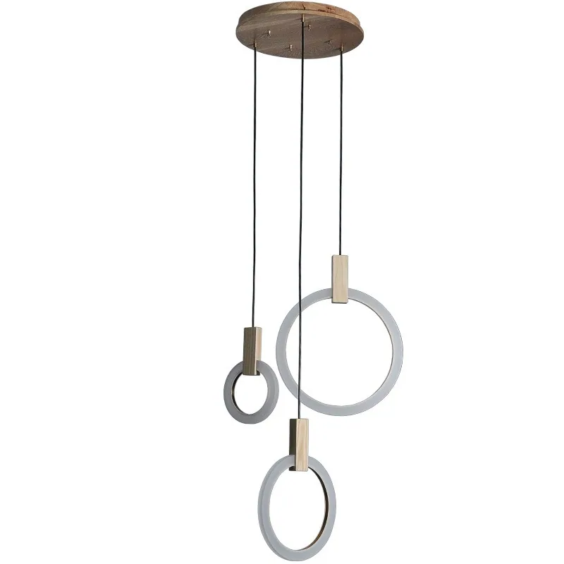 Modern Minimalist Solid Wood Ring Chandelier — Duplex, Stairwell & Villa — view 5
