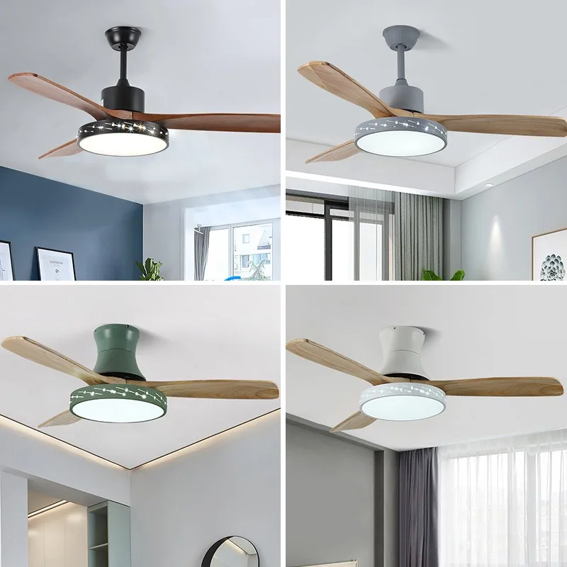 Minimalist Solid Wood Illuminated Ceiling Fan Light — Living Room & Dining Room — view 1