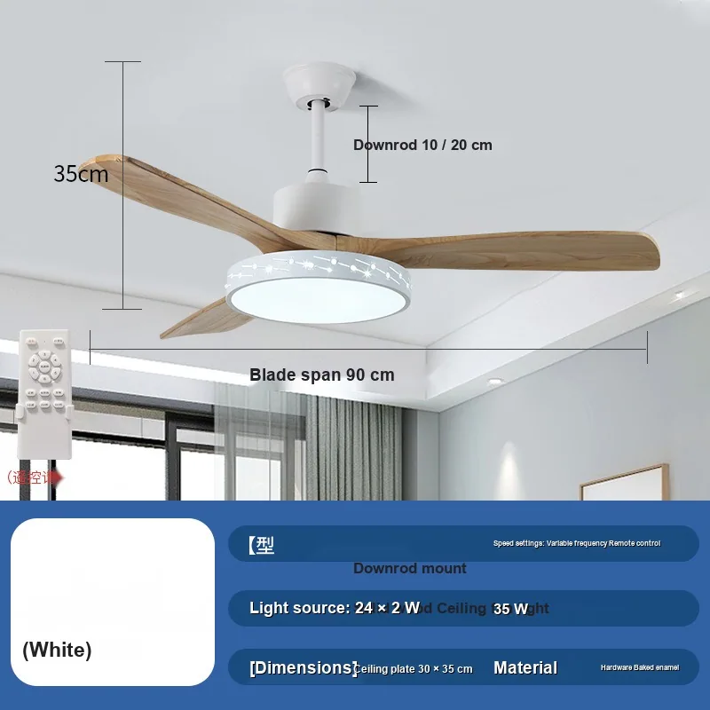 Minimalist Solid Wood Illuminated Ceiling Fan Light — Living Room & Dining Room — view 3