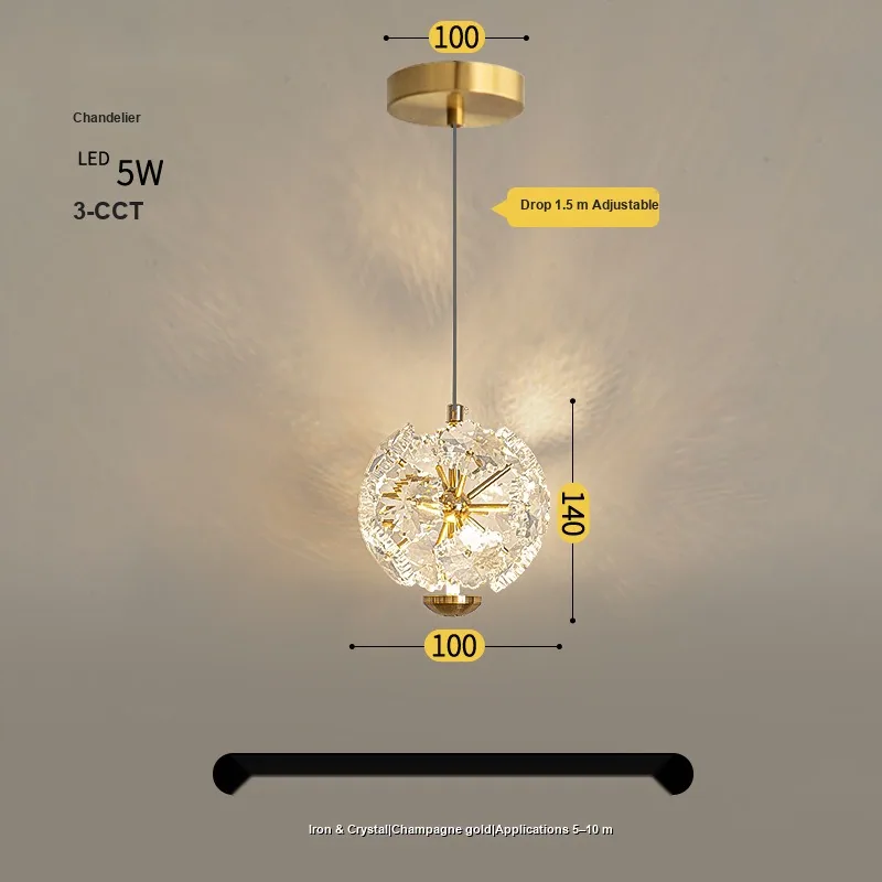 Modern Crystal Cord-Hung Chandelier — Bedroom, Bedside & Dining Room — view 7