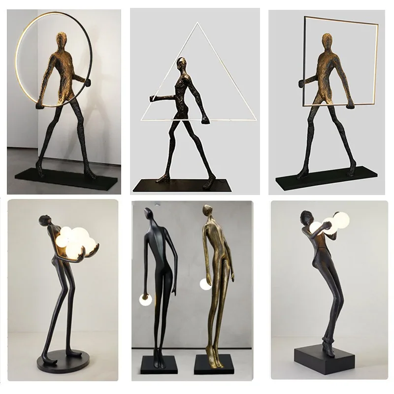Resin Figure Sculpture Floor Lamp — Globe Holder, Show Flat Series — view 1