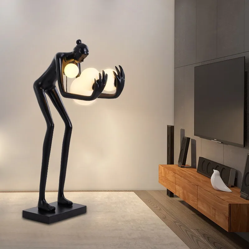 Resin Figure Sculpture Floor Lamp — Globe Holder, Show Flat Series — view 2