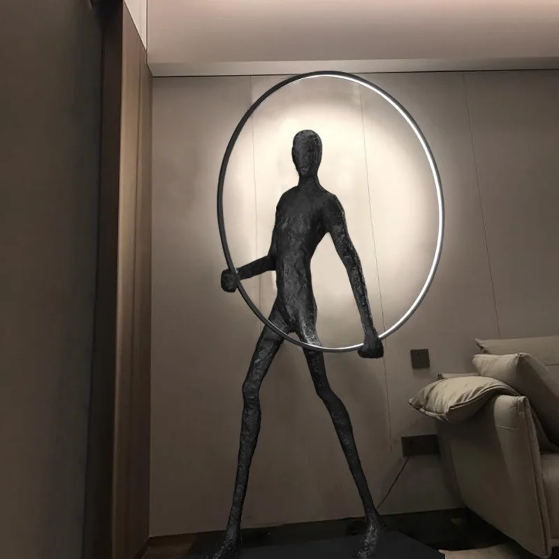 Resin Figure Sculpture Floor Lamp — Globe Holder, Show Flat Series — view 4