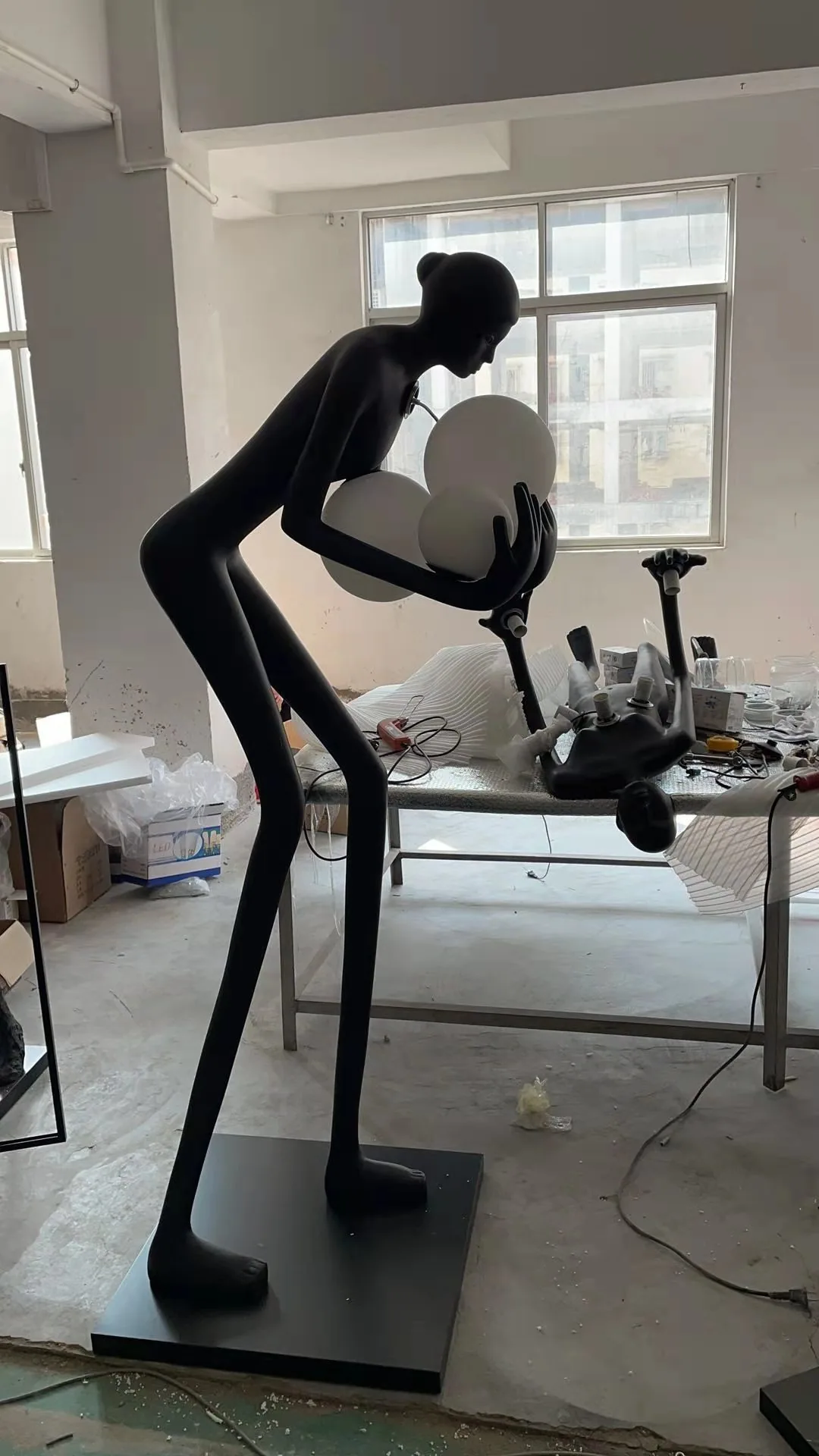 Resin Figure Sculpture Floor Lamp — Globe Holder, Show Flat Series — view 7