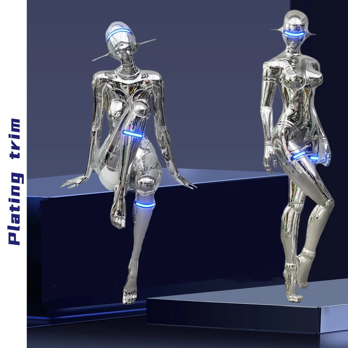 Electroplated Mecha Goddess Sculpture — Glass-Fibre Floor Art — view 7