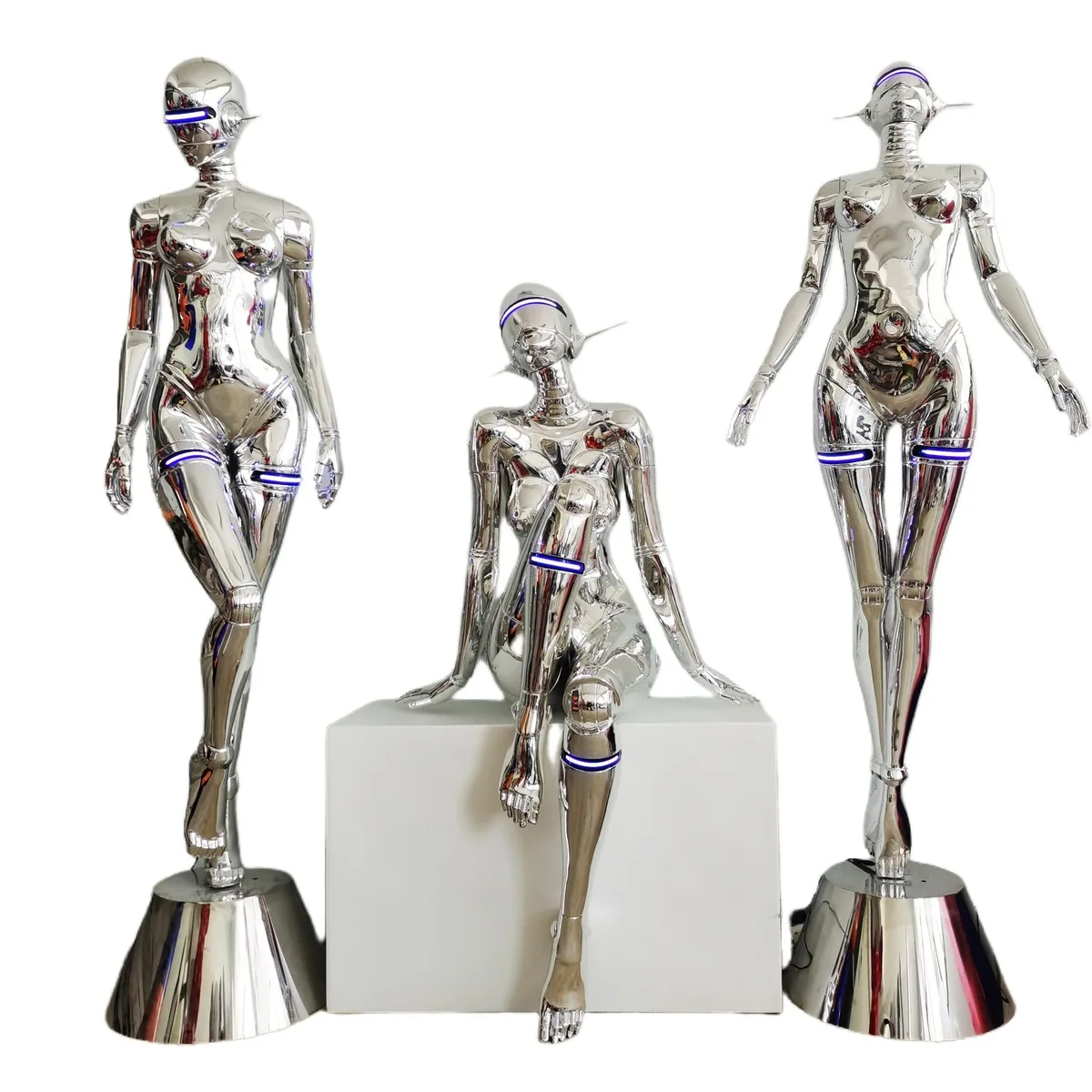 Electroplated Mecha Goddess Sculpture — Glass-Fibre Floor Art — view 5