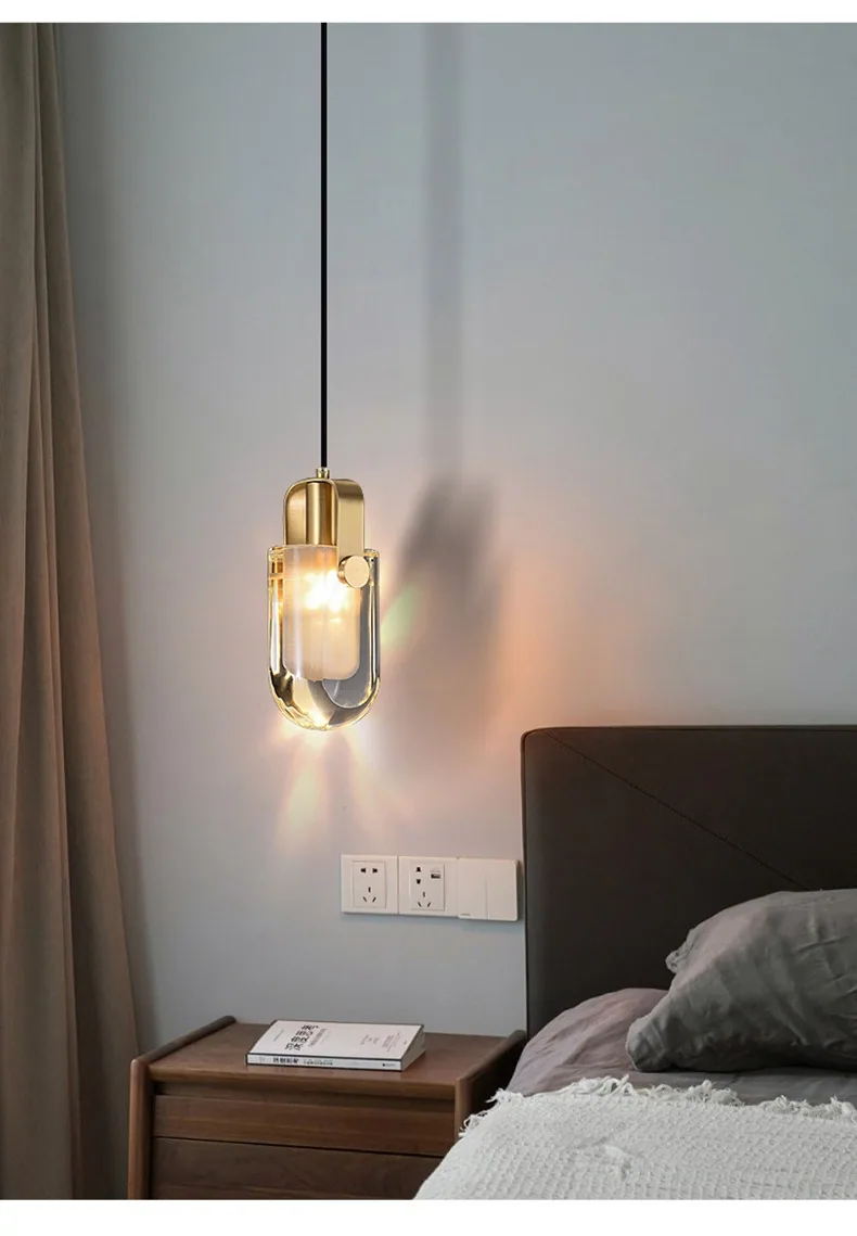 Modern Minimalist Crystal Single-Head Chandelier — Bedroom, Bedside & Bar Counter — view 15