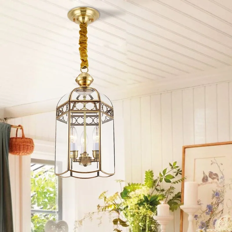Minimalist Solid Brass Single-Head Chandelier — Dining Room, Walkway & Corridor — view 2