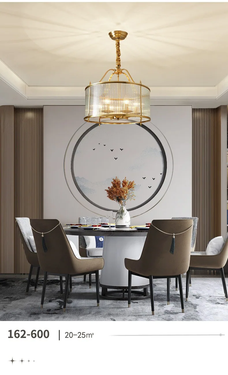 Modern Minimalist Solid Brass Chandelier — Villa, Dining Room & Study — view 11