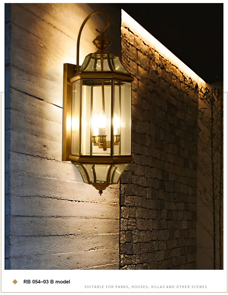 European Solid Brass Waterproof Outdoor Wall Light — Villa, Bedside & Walkway — view 8