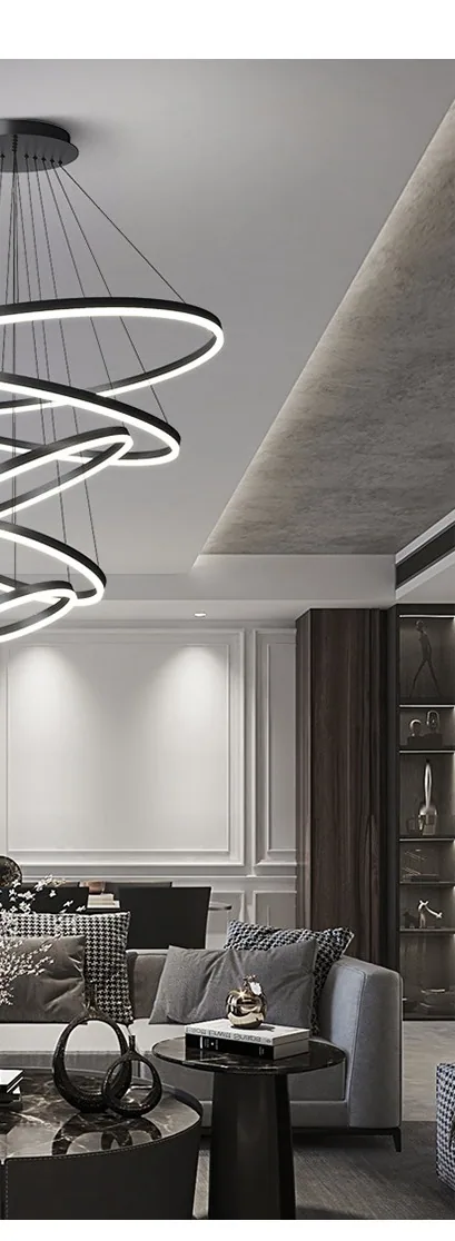 Modern Minimalist Ring Chandelier — Duplex, Villa & Living Room — view 7
