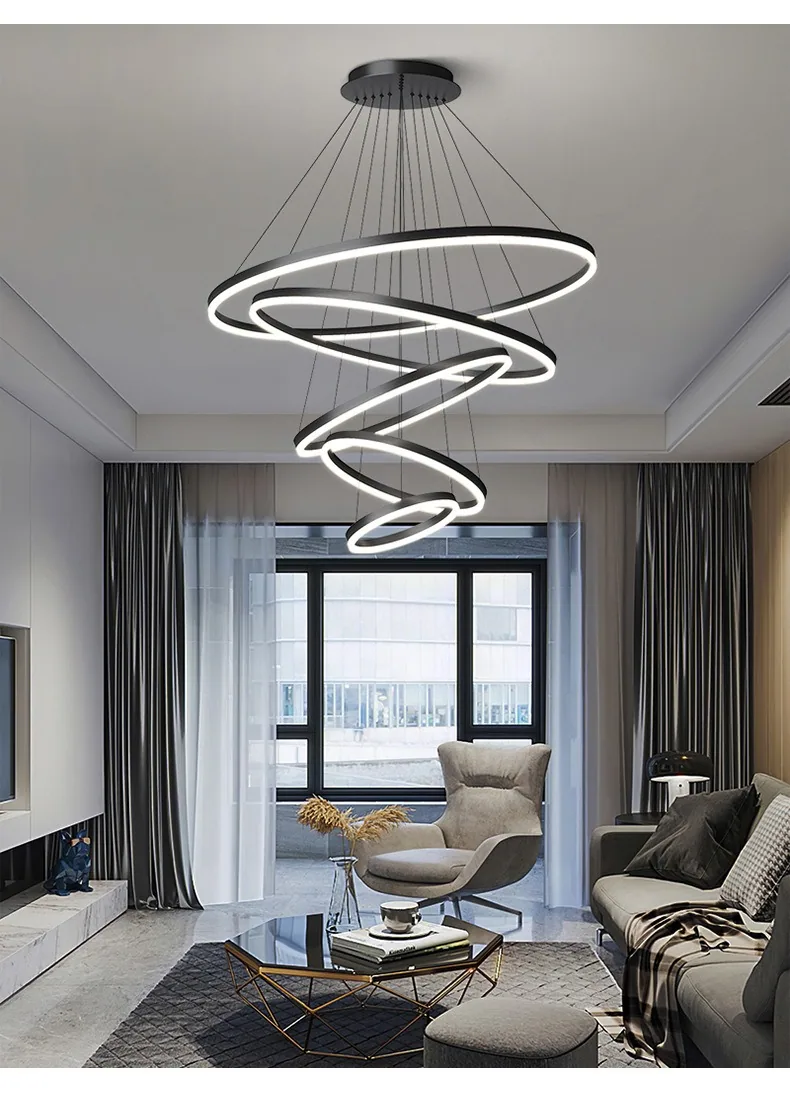 Modern Minimalist Ring Chandelier — Duplex, Villa & Living Room — view 8