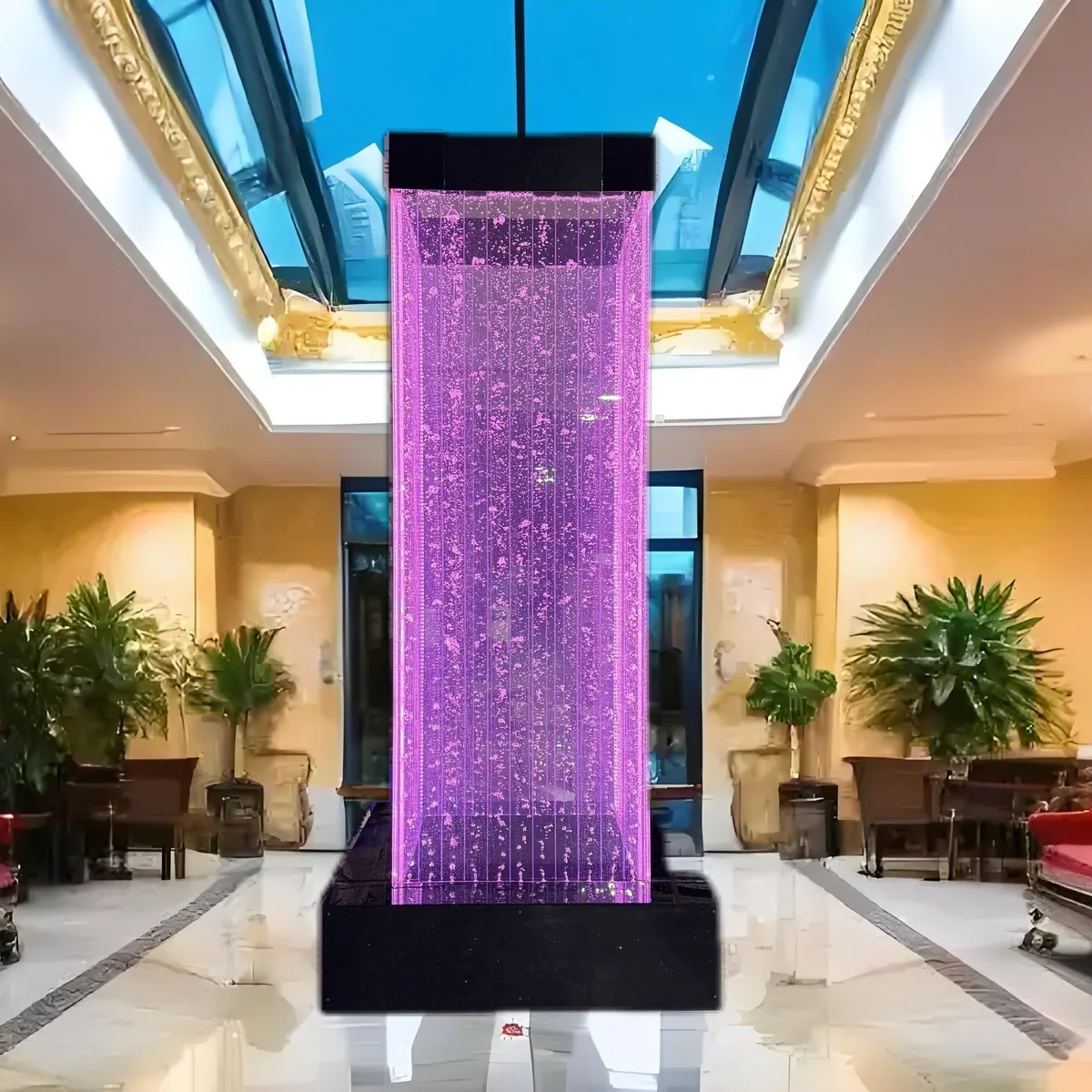 Illuminated Water Column Feature — Lobby Column Cladding — view 5