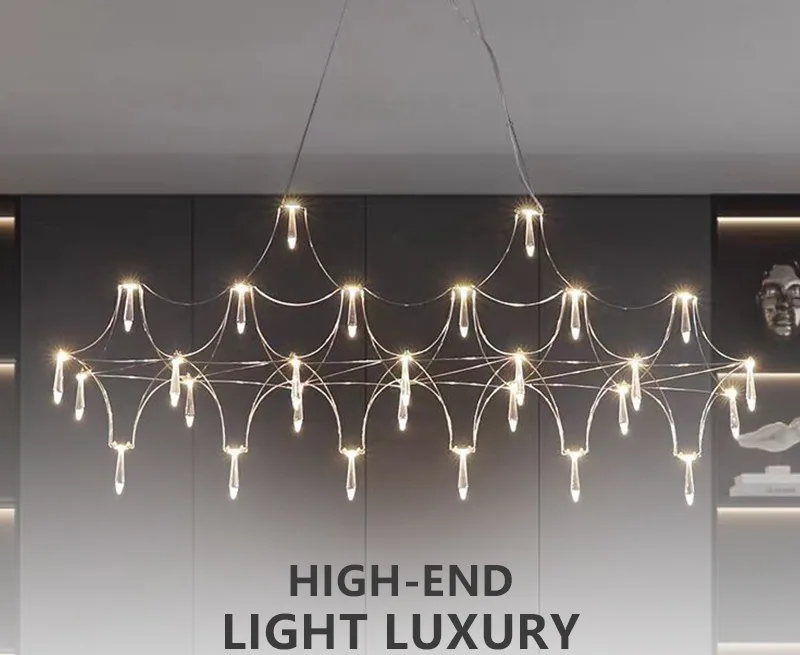 Minimalist Crystal Linear Chandelier — Showroom, Dining Room & Bar Counter — view 2