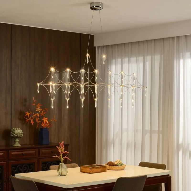 Minimalist Crystal Linear Chandelier — Showroom, Dining Room & Bar Counter — view 3
