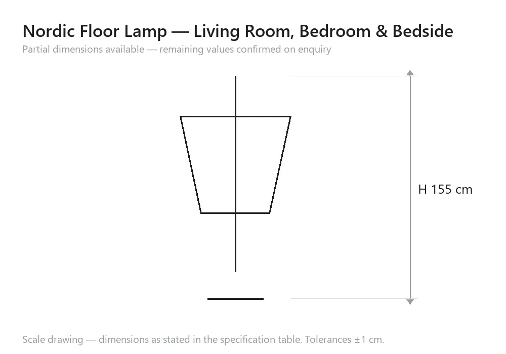 Nordic Floor Lamp — Living Room, Bedroom & Bedside — scale drawing, H 155 cm