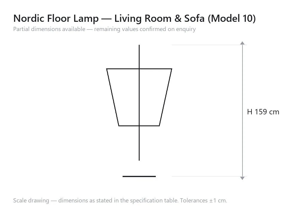Nordic Floor Lamp — Living Room & Sofa (Model 10) — scale drawing, H 159 cm