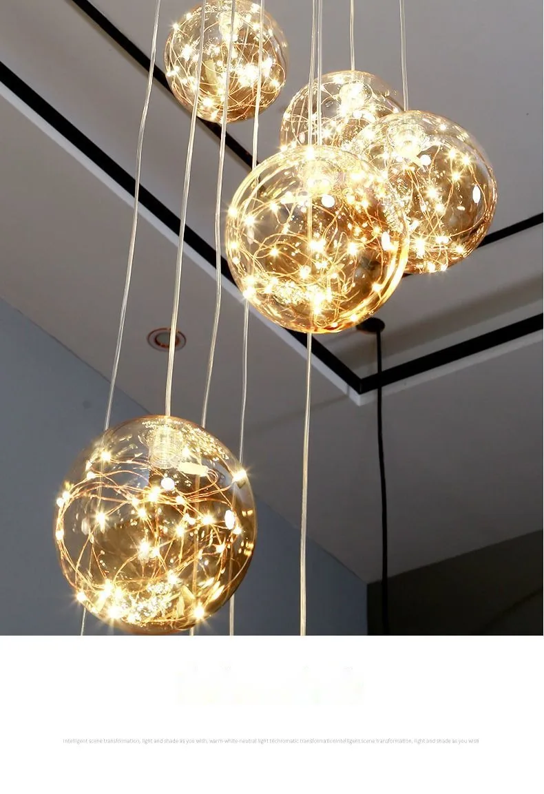 Modern Minimalist Glass Chandelier — Duplex, Villa & Living Room — view 12