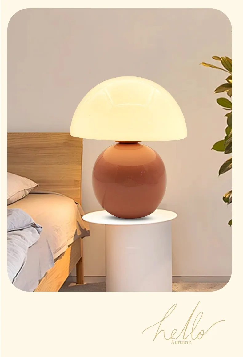 Nordic Cream Ceramic Mushroom Table Lamp — Bedside & Desk — view 15