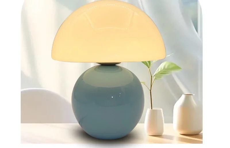Nordic Cream Ceramic Mushroom Table Lamp — Bedside & Desk — view 3