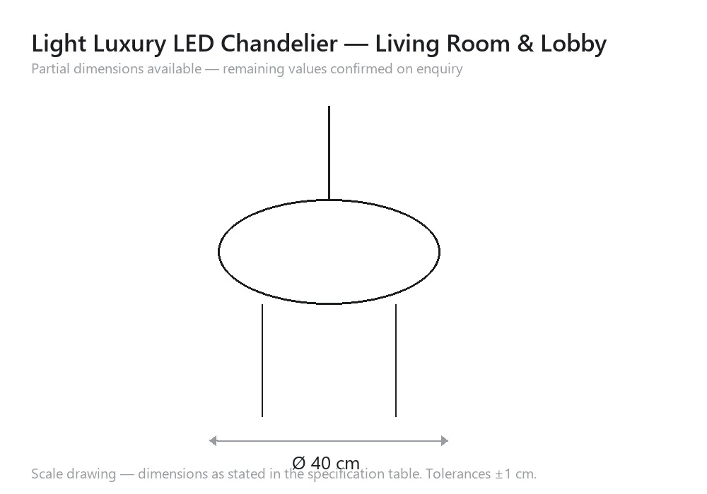 Light Luxury LED Chandelier — Living Room & Lobby — scale drawing, Ø 40 cm