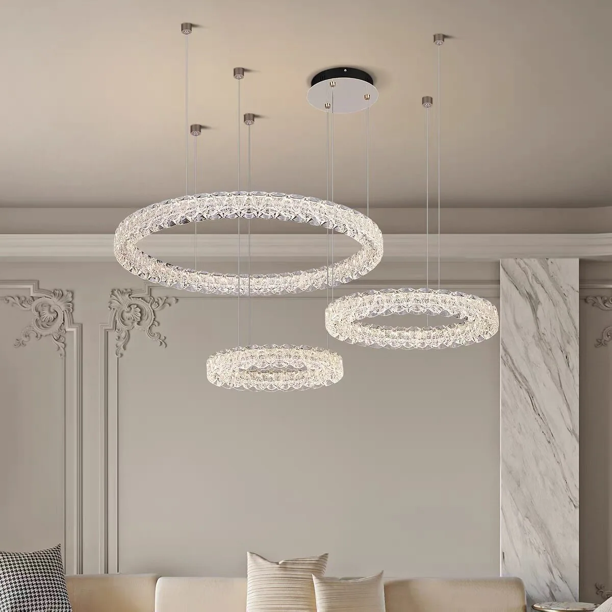 Modern Minimalist Ring Chandelier — Living Room — view 3