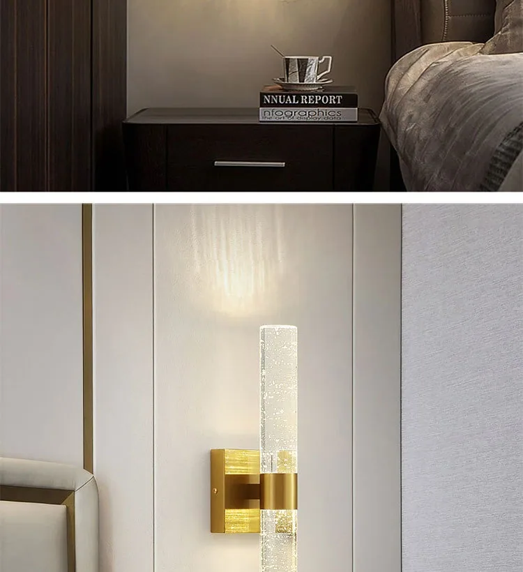 Minimalist Crystal Wall Lamp — Hotel Guest Room — view 10
