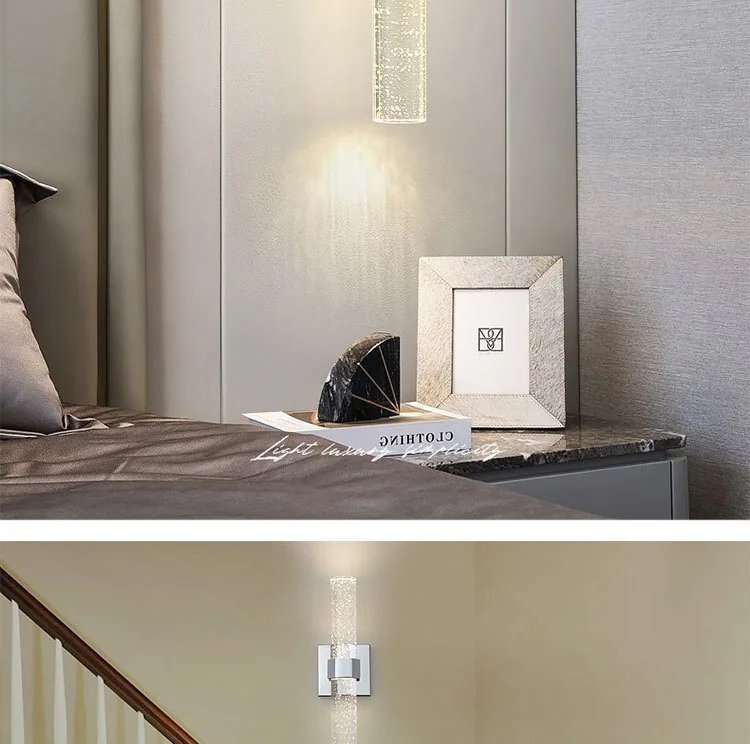 Minimalist Crystal Wall Lamp — Hotel Guest Room — view 11