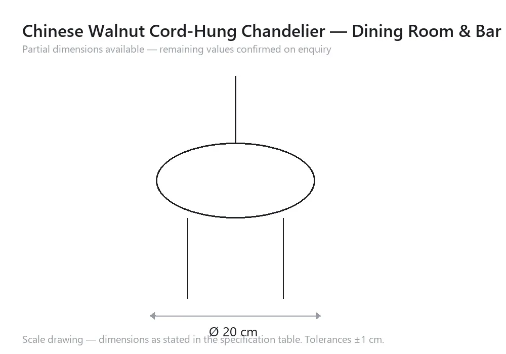 Chinese Walnut Cord-Hung Chandelier — Dining Room & Bar Counter — scale drawing, Ø 20 cm