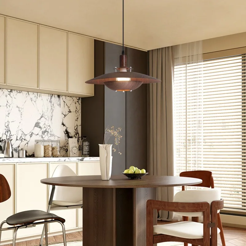Chinese Walnut Cord-Hung Chandelier — Dining Room & Bar Counter — view 3