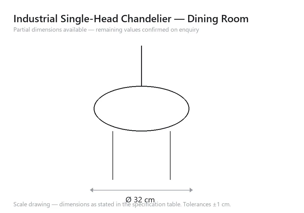 Industrial Single-Head Chandelier — Dining Room — scale drawing, Ø 32 cm