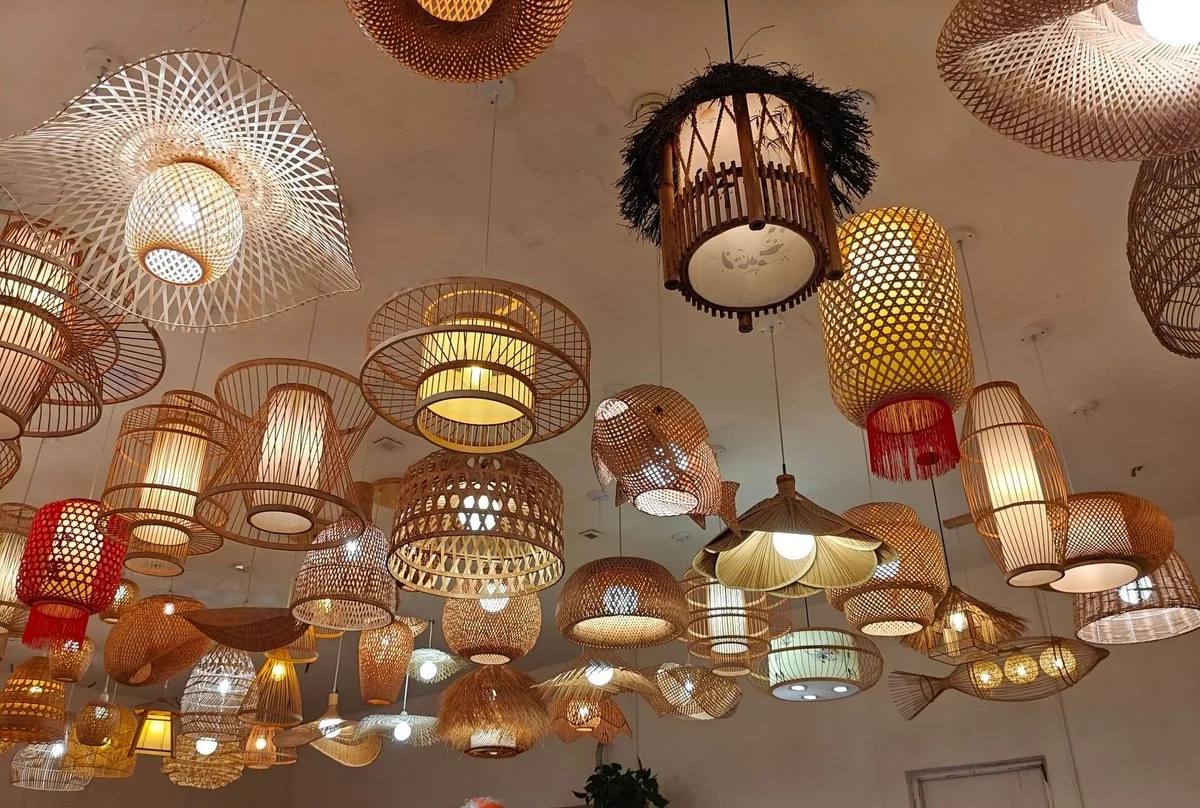 Japanese Bamboo Chandelier — Dining Room — view 9