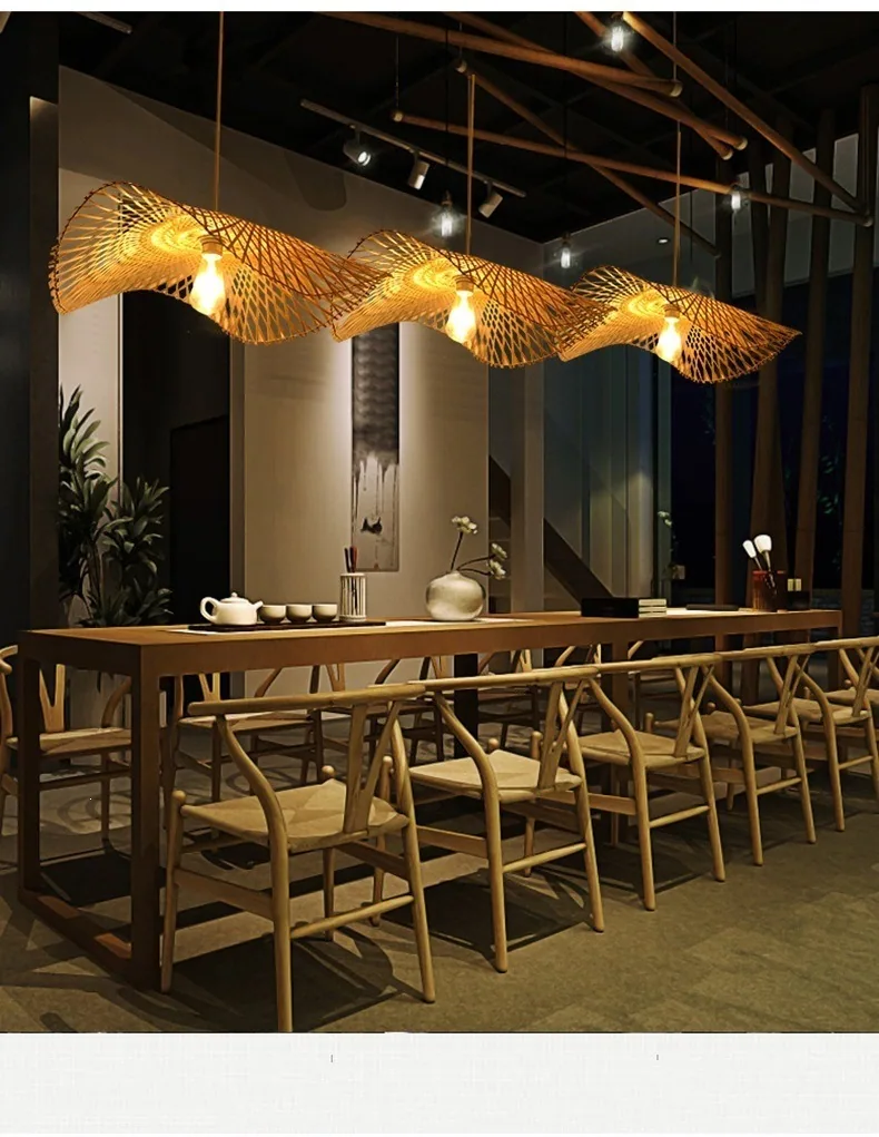 Japanese Bamboo Chandelier — Dining Room — view 12