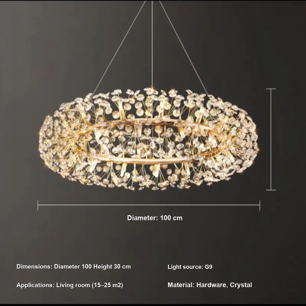 Light Luxury Crystal Round Chandelier — Duplex, Living Room & Dining Room — view 4