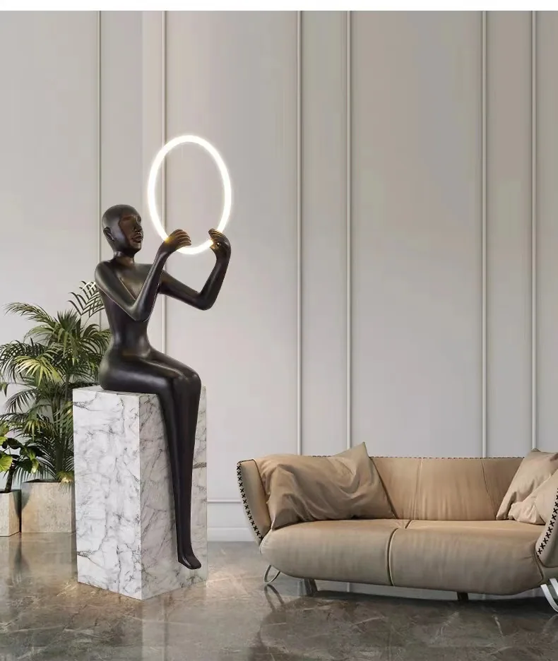 Minimal Abstract Figure Sculpture Floor Lamp — Hotel Corridor — view 7
