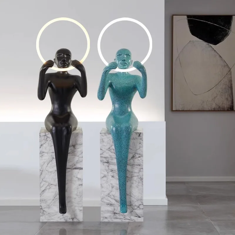 Minimal Abstract Figure Sculpture Floor Lamp — Hotel Corridor — view 2