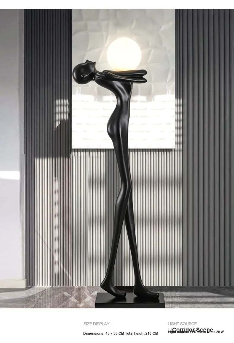 Large Resin Figure Sculpture Floor Lamp — Hotel & Villa Project — view 7
