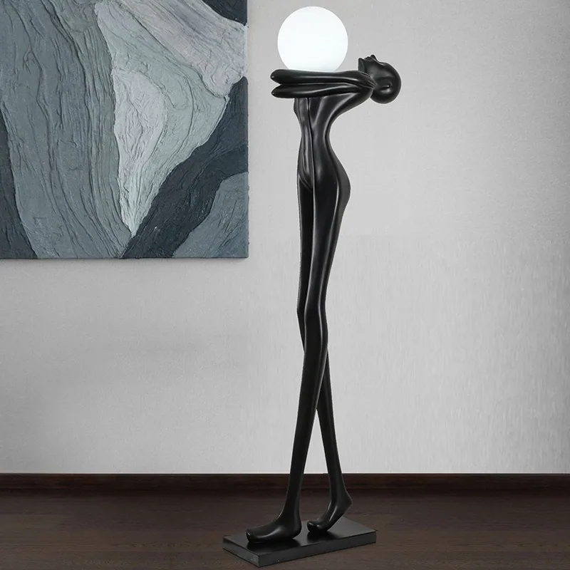 Large Resin Figure Sculpture Floor Lamp — Hotel & Villa Project — view 1