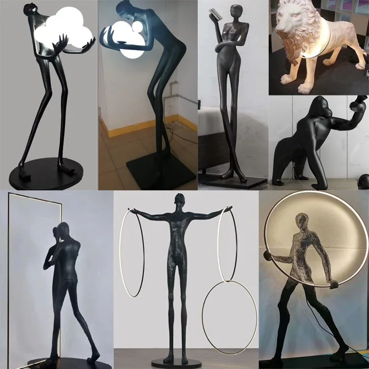 Large Resin Figure Sculpture Floor Lamp — Hotel & Villa Project — view 4