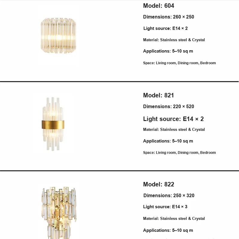 European Crystal Wall Lamp — Living Room, Bedroom & Bedside — view 2