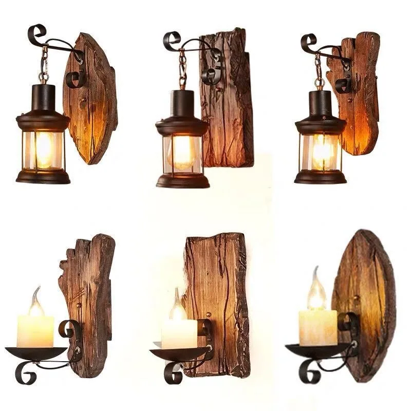Antique Wood Wall Lamp — Dining Room, Walkway & Indoor — view 5