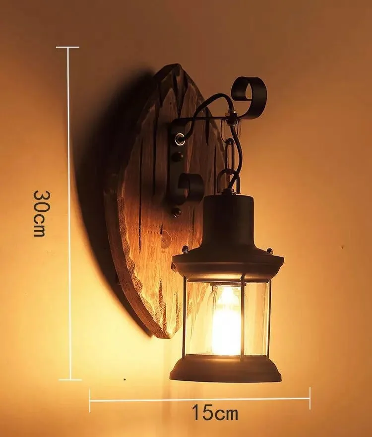 Antique Wood Wall Lamp — Dining Room, Walkway & Indoor — view 8