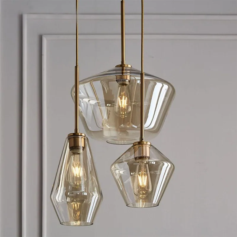 Modern Minimalist Glass Three-Head Chandelier — Living Room, Bedroom & Dining Room — view 1